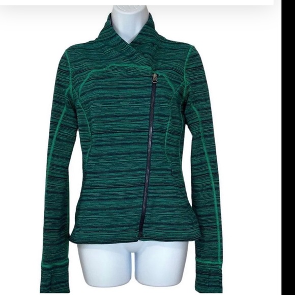 Lululemon Precision Green Cyber Jungle Blue Front Zip Jacket Size 8 - Picture 6 of 11